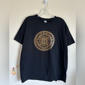 Mandala TN Black Tee Top Short Sleeve Gold Design Trendy Size 46(2XL) Unisex